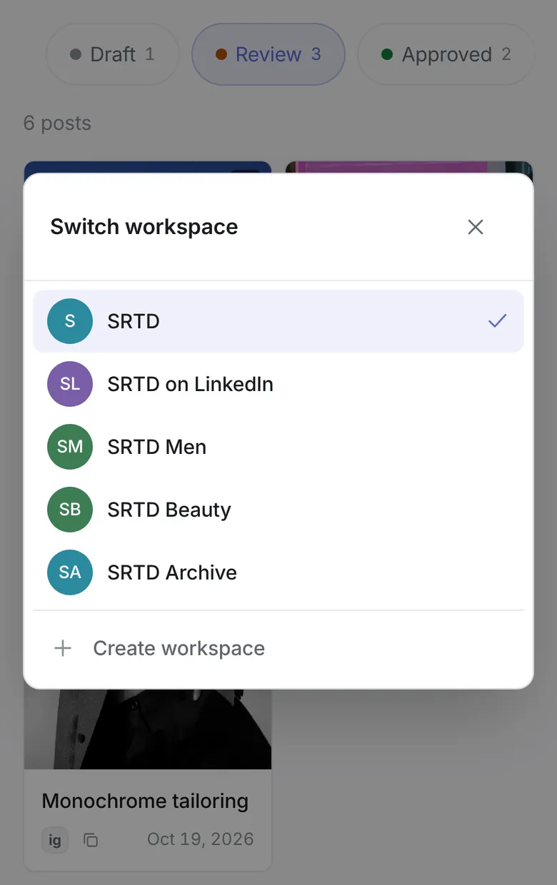 Switching between client workspaces in Sorted