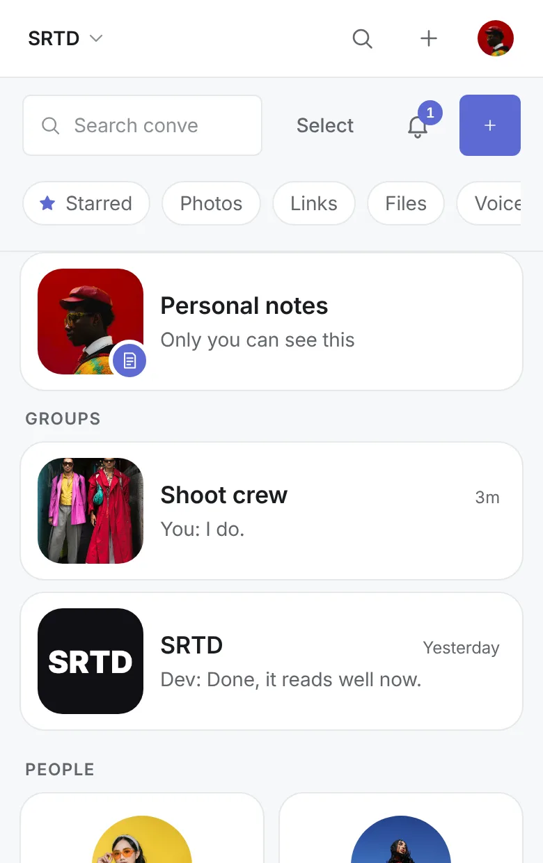 The Sorted chat tab with client groups and people